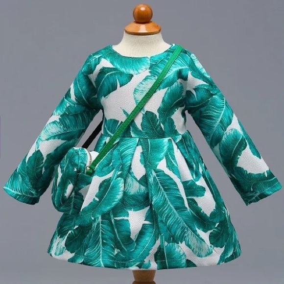 Other - Luxury Floral 🍃 leaf cute dress with bag set